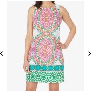 🇪🇸🥑New London Times Floral Tile Shift Dress pink orange green 8